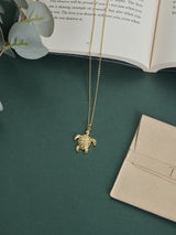 Gold Textured Turtle Pendant Necklace - TOSSIDO