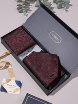 Maroon Paisley Woven Ascot & Pocket Square