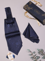 Dark Blue Bold Floral Woven Ascot & Pocket Square