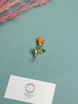 Orange Enamel Rose Bud Brooch