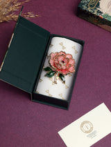 Coral Enamel Crystal Peony Brooch