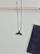 Silver Black Stone Whale Tail Pendant Necklace - TOSSIDO