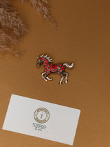 Red Crystal Running Horse Brooch