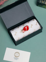 Red Enamel Striped Cap Brooch