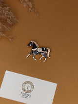Black Enamel Crystal Saddle Horse Brooch