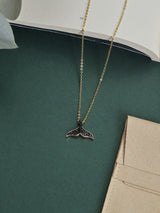 Black Stone Whale Tail Pendant Necklace - TOSSIDO
