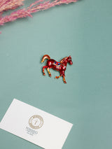 Red Enamel Gold Mane Horse Brooch