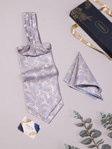 Cream & Sky Blue Paisley Woven Ascot & Pocket Square