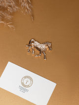 White Enamel Crystal Saddle Horse Brooch