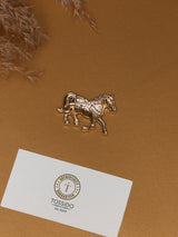 Black Enamel Crystal Saddle Horse Brooch