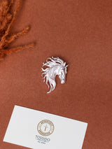 Silver Flowing Mane Horse Head Brooch