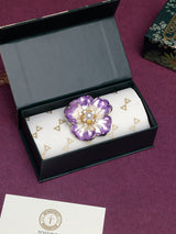 Lavender & White Enamel Pearl Flower Brooch
