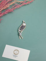 Lavender Crystal Leaf Spray Pearl Brooch