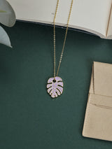 Lavender Monstera Leaf Pendant Necklace - TOSSIDO