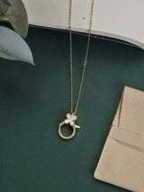 Gold Four Leaf Clover Charm Lock Pendant Necklace - TOSSIDO