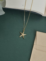 Gold Ridged Starfish Pendant Necklace - TOSSIDO