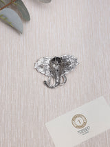 Silver Crystal Elephant Head Brooch