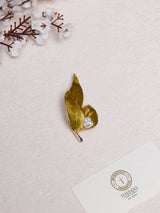 Olive Gold Leaves Pearl Cluster Brooch