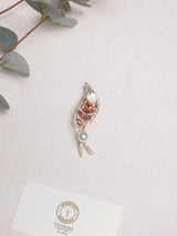 Pink Crystal Leaf Spray Pearl Brooch