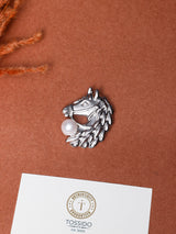 Silver Pearl Horse Head Brooch