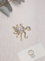 Gold Baroque Pearl Octopus Brooch