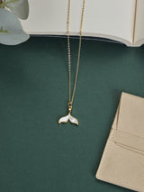 Gold Mother of Pearl Whale Tail Pendant Necklace - TOSSIDO