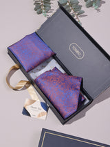 Blue & Rust Floral Woven Ascot & Pocket Square