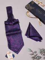 Purple Bold Floral Woven Ascot & Pocket Square