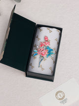 Coral Peony Blue Leaf Pearl Brooch