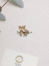 Crystal Owl on Branch Brooch