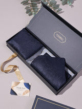 Navy Self Micro Floral Woven Ascot & Pocket Square