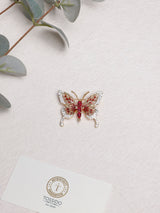 Red & Cream Crystal Butterfly Brooch