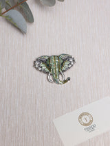 Green Crystal Elephant Head Brooch