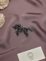 Gunmetal Crystal Unicorn Brooch