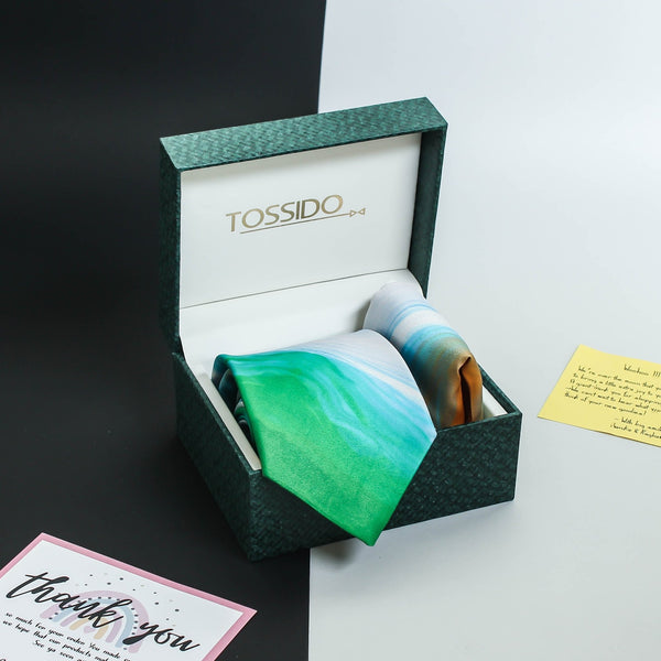 Flag Tricolor Printed Necktie & Pocket Square Giftset - TOSSIDO