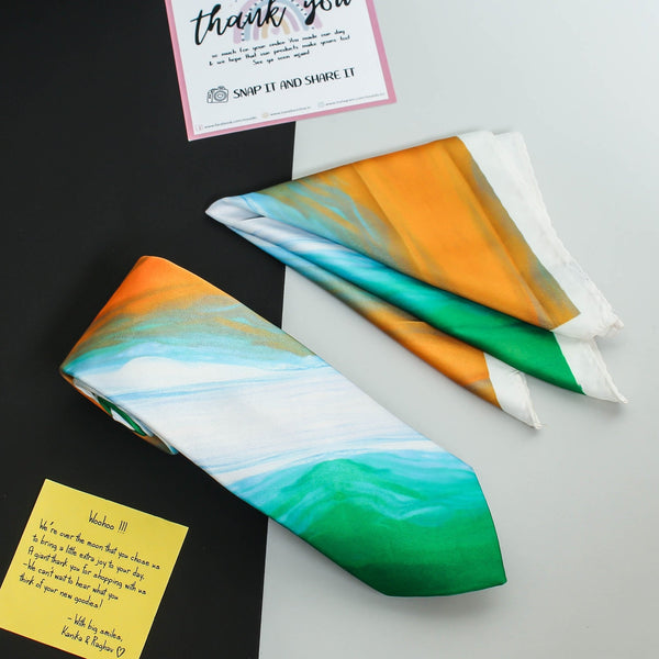 Flag Tricolor Printed Necktie & Pocket Square Giftset - TOSSIDO
