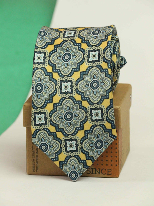 Floral Yellow Printed Necktie - TOSSIDO