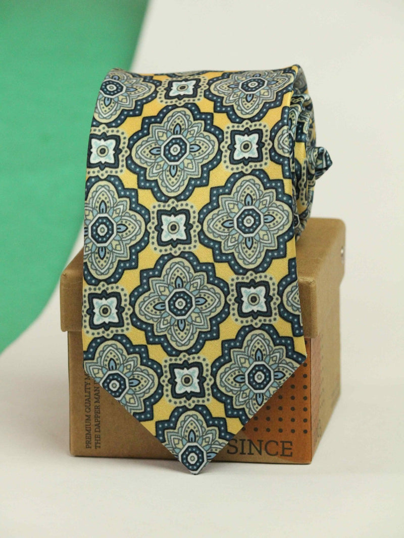 Floral Yellow Printed Necktie - TOSSIDO