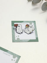 Flower Ghost & Boo Ghost Enamel Pin Set of 2 - TOSSIDO