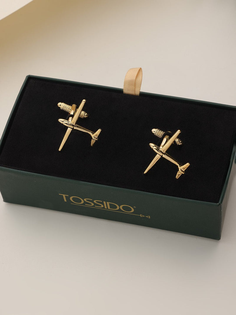Gold Airplane Cufflinks - TOSSIDO