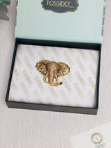 Gold Amber Crystal Elephant Head Brooch - TOSSIDO