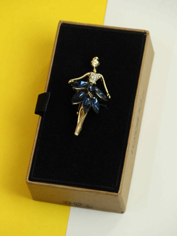 Gold & Blue Ballerina Brooch - TOSSIDO