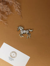 Gold Crystal Running Horse Brooch - TOSSIDO