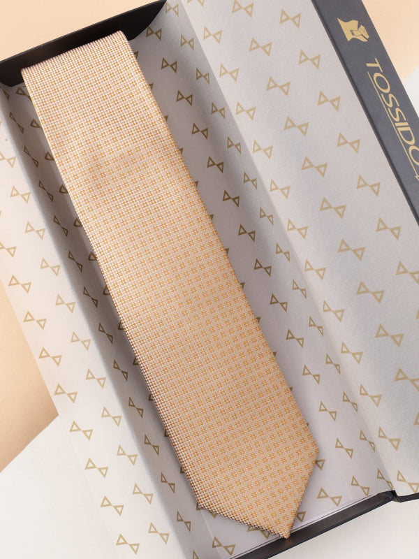 Gold Geometric Woven Silk Necktie - TOSSIDO