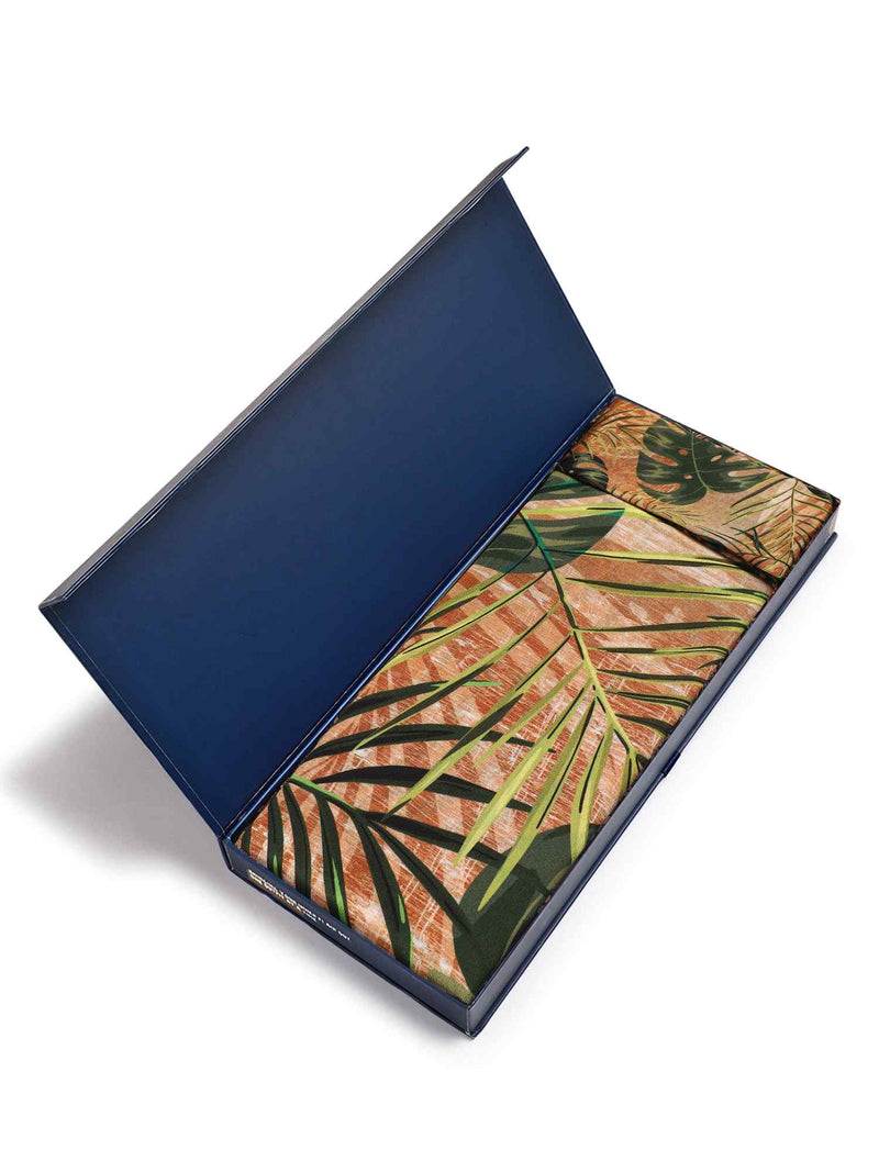 Gold & Green Floral Scarf & Scarf Bag Set - TOSSIDO