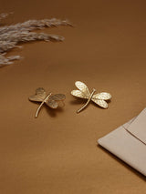 Gold Hammered Dragonfly Stud Earrings - TOSSIDO