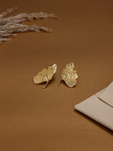 Gold Hammered Ginkgo Leaf Earrings - TOSSIDO