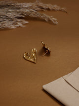 Gold Hammered Heart Stud Earrings - TOSSIDO