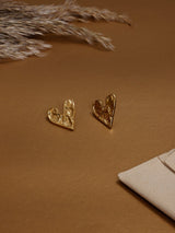Gold Hammered Heart Stud Earrings - TOSSIDO