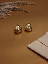 Gold Hammered Puff Heart Stud Earrings - TOSSIDO